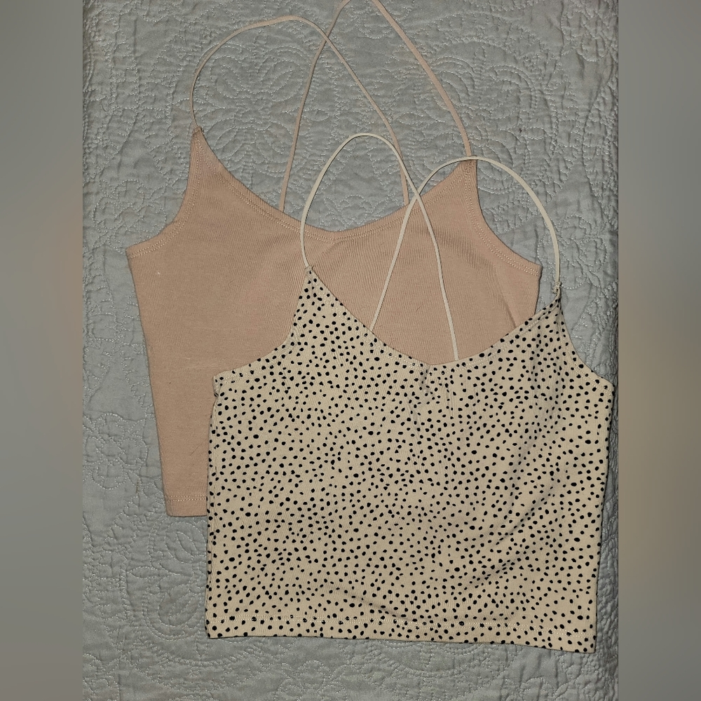Abercrombie & Fitch Tank, Set of 2, Tan, Polka Dot, Size Small, Spaghetti Strap